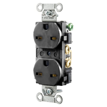 Hubbell Wiring Device-Kellems Duplex Straight Blade Receptacle, 6-15R, 15 A, 250V AC, 2 Pole, 3 Wire, Flush Mount, Grounded 5662BK